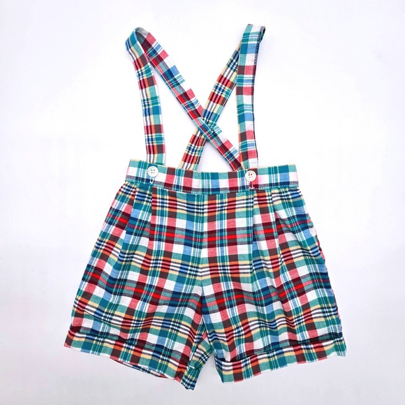 Other - Vintage Plaid Suspender Shorts Kids 2T Multi Color Madras Cotton Made in USA